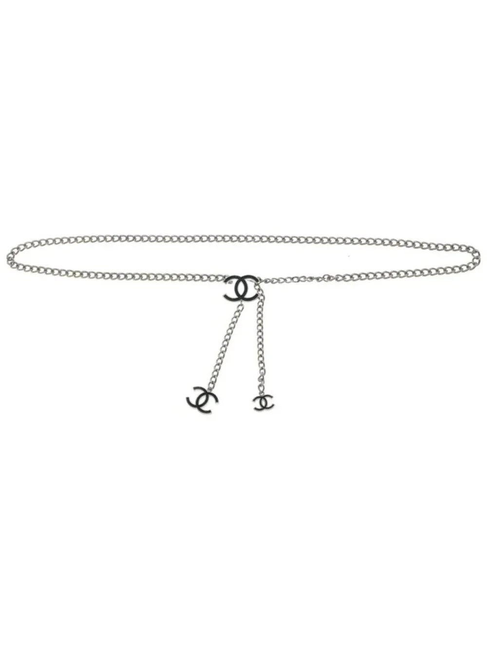 Chanel CC Logo Chain Belt Black Silver